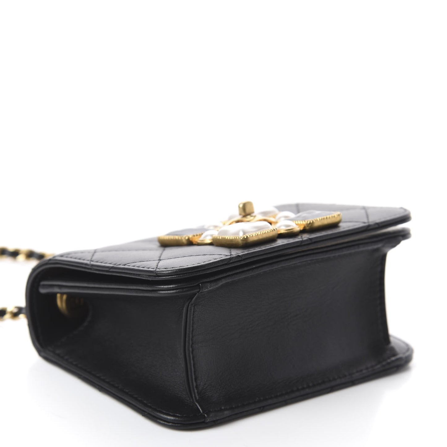 Calfskin Quilted Crystal Pearl Mini Flap Bag Black