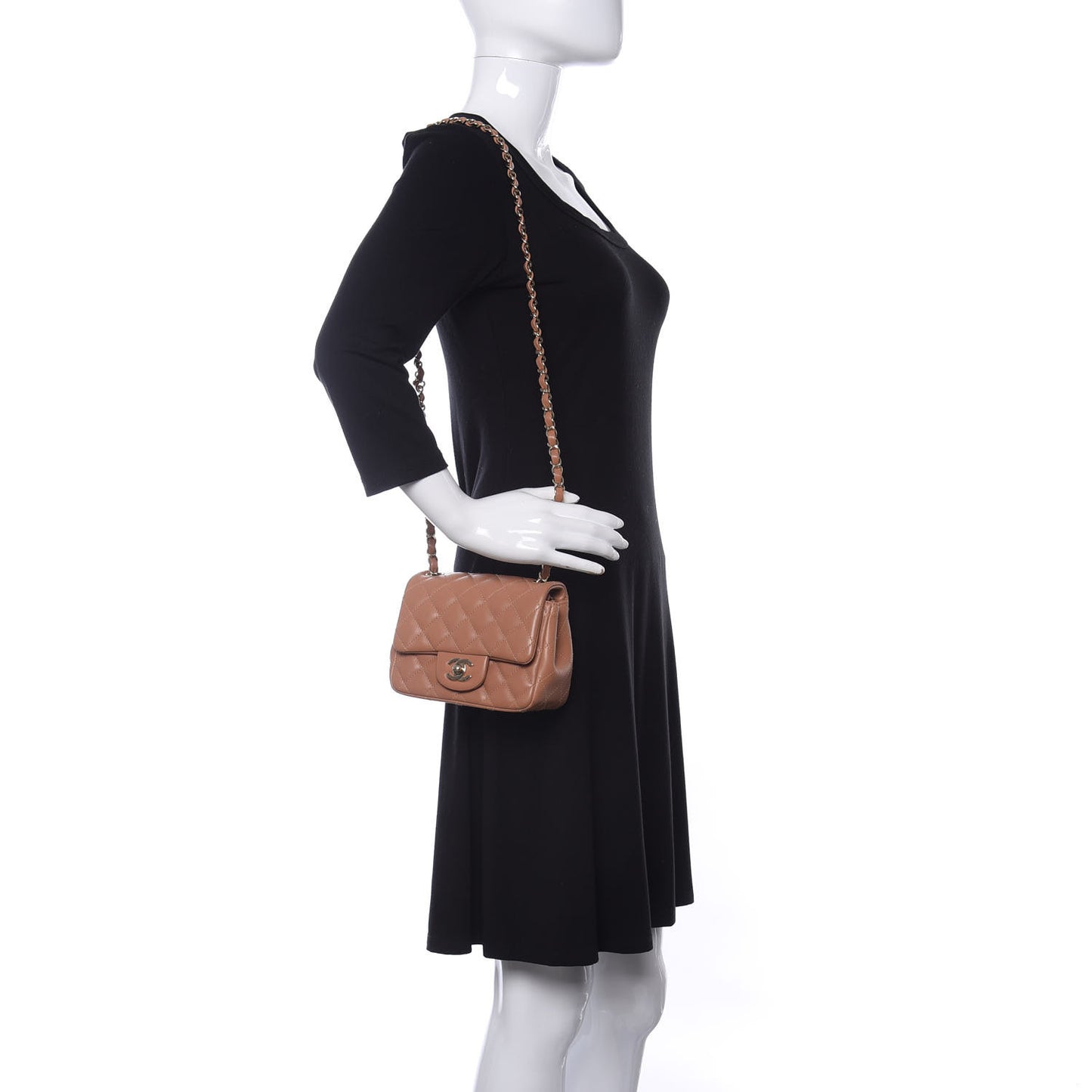 Lambskin Quilted Mini Square Flap Brown