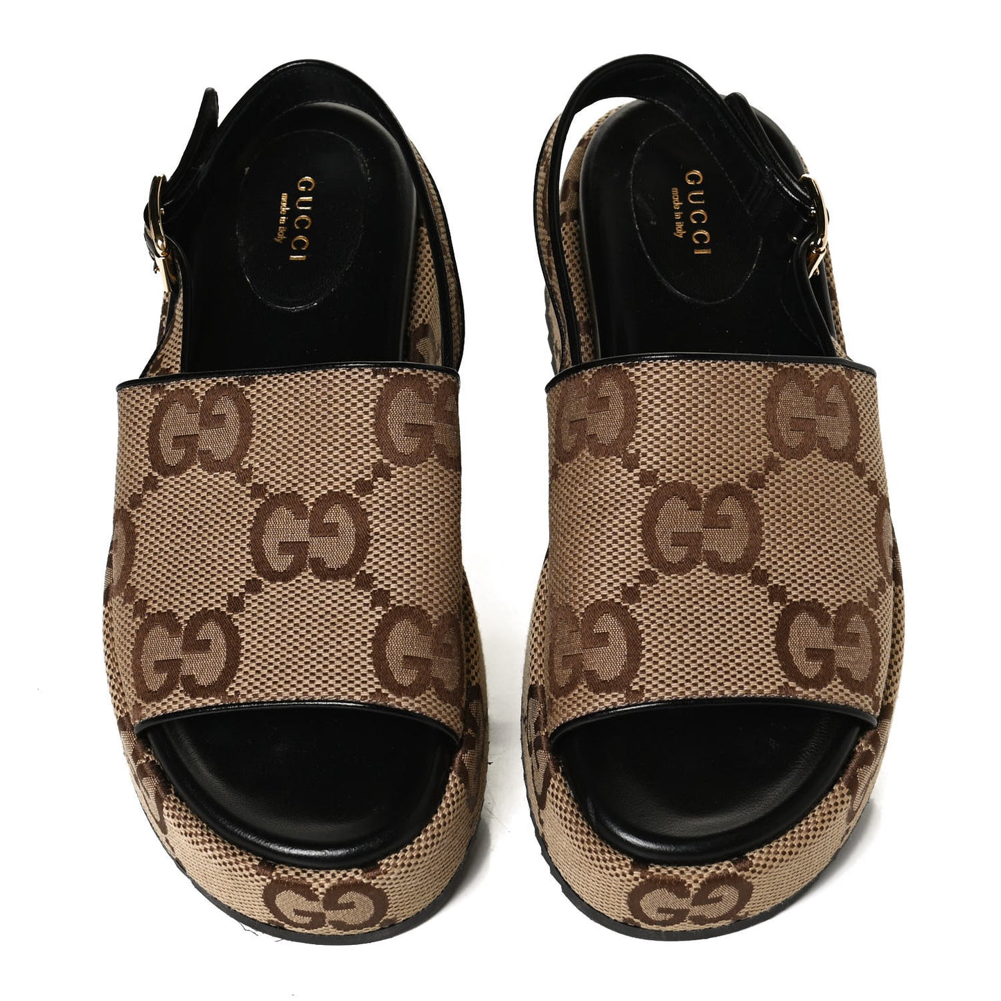 Monogram Maxi GG Granada Kid Angelina Platform 35mm Slingback Sandals 38 Camel Ebony Black