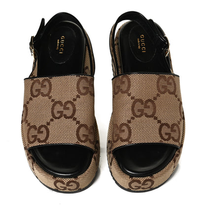 Gucci Monogram Maxi GG Granada Kid Angelina Platform 35mm Slingback Sandals 38 Camel Ebony Black 5 of 12