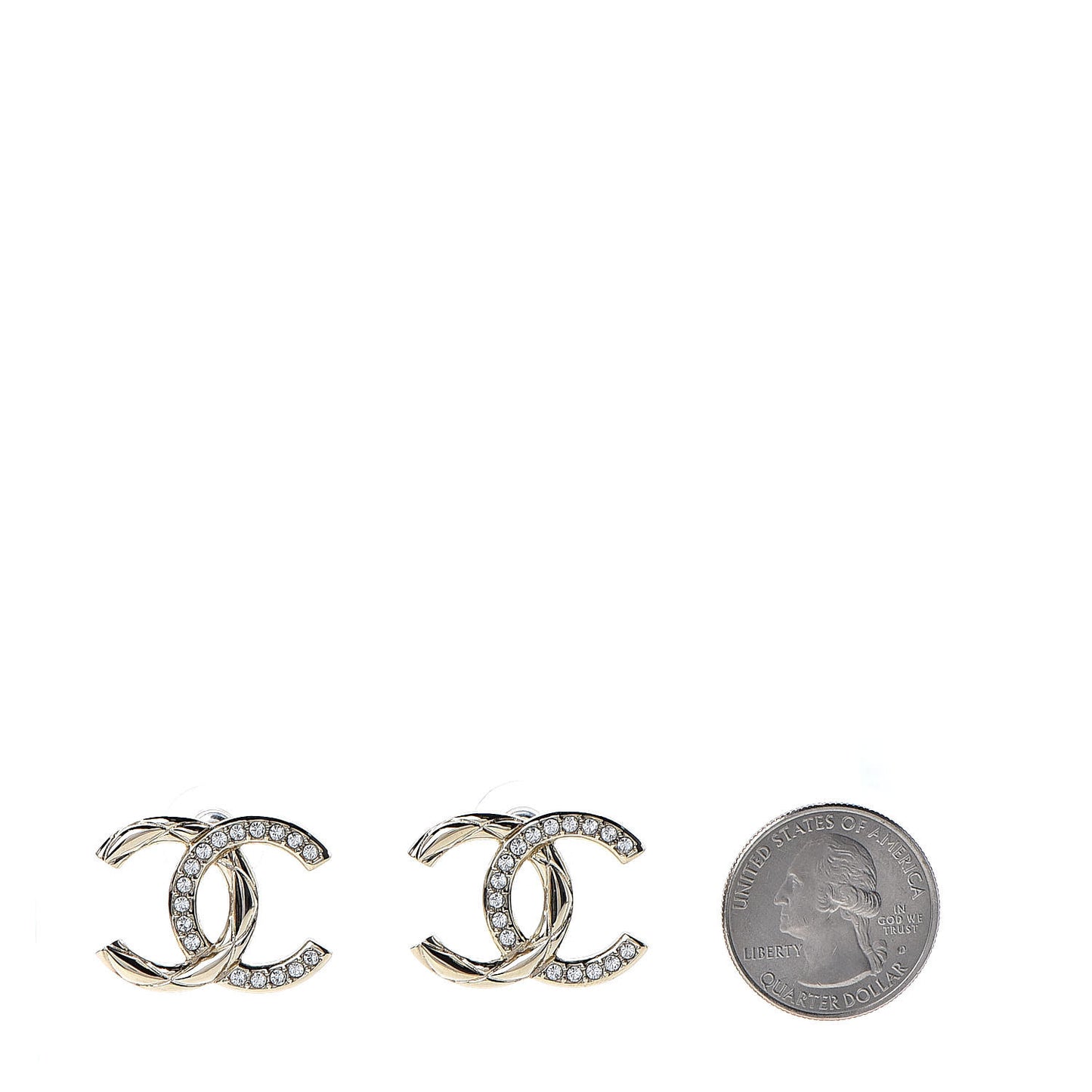 Crystal Glitter Quilted CC Earrings Light Gold