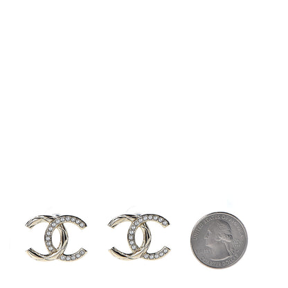 Chanel Crystal Glitter Quilted CC Earrings Light Gold 2 of 5
