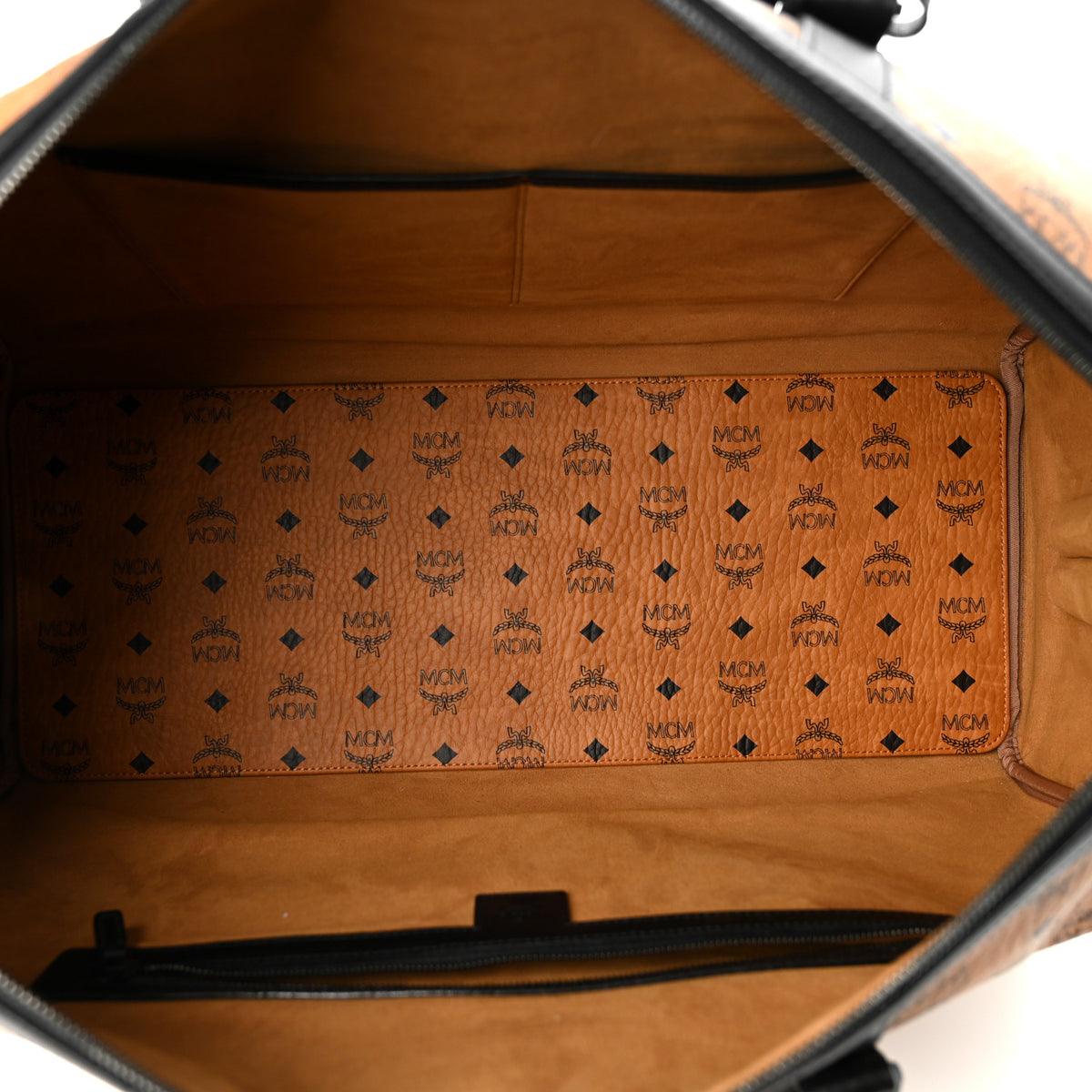 MCM Visetos Ottomar Weekender Duffle Bag Cognac Black 4 of 9