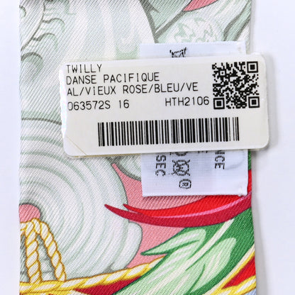 Hermes Silk La Danse Pacifique Twilly Vieux Rose Bleu Vert 4 of 4
