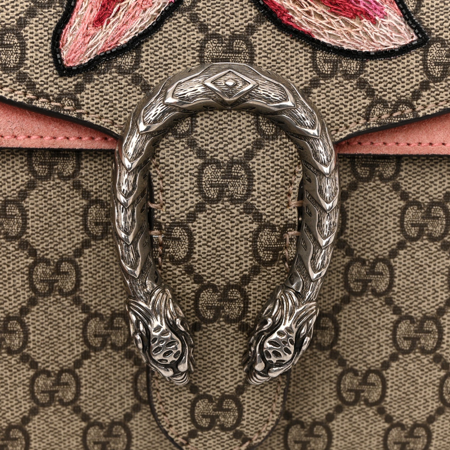 Gucci GG Supreme Monogram Crystal Floral Embroidered Medium