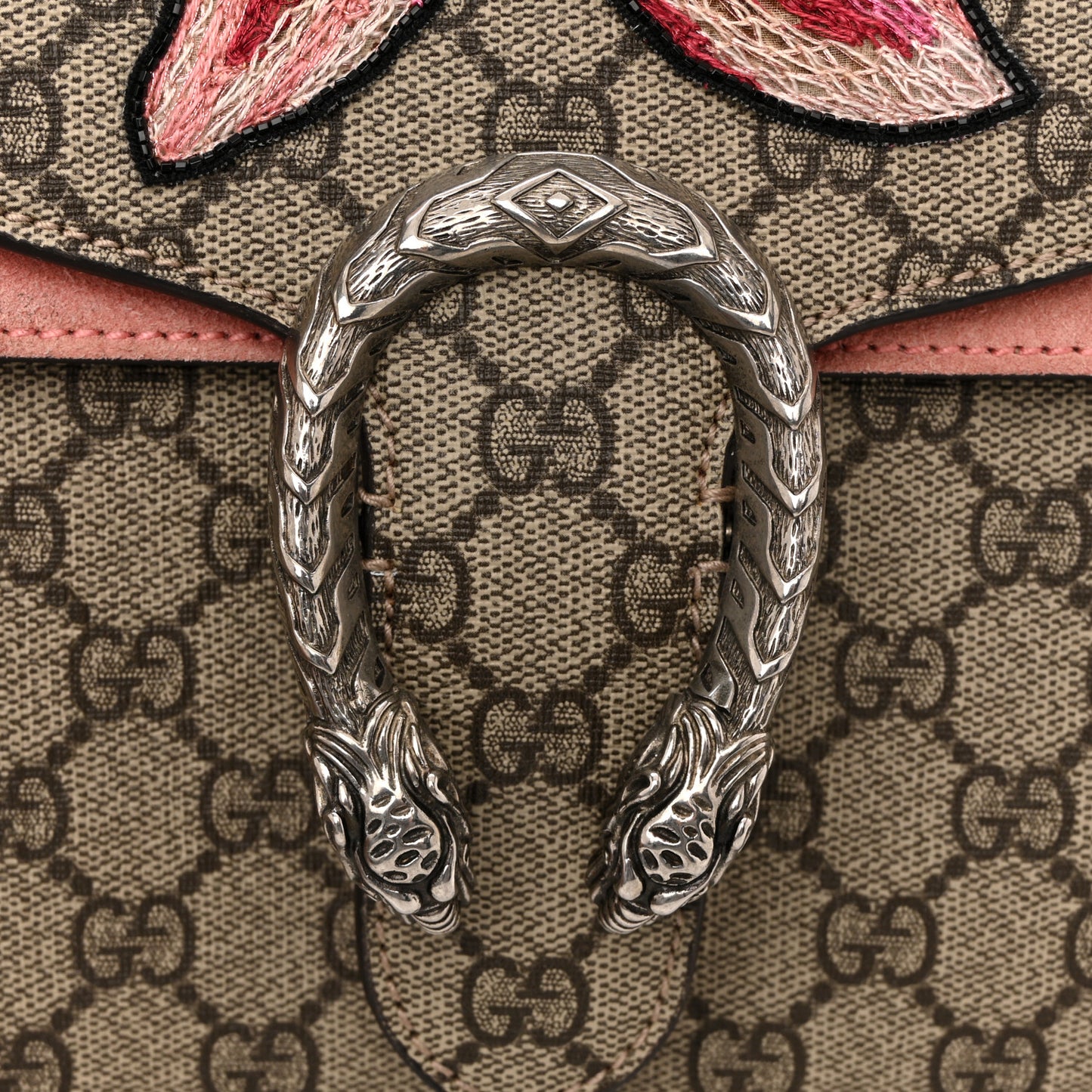 GG Supreme Monogram Crystal Floral Embroidered Medium Dionysus Shoulder Bag Beige Pink Beige Multicolor