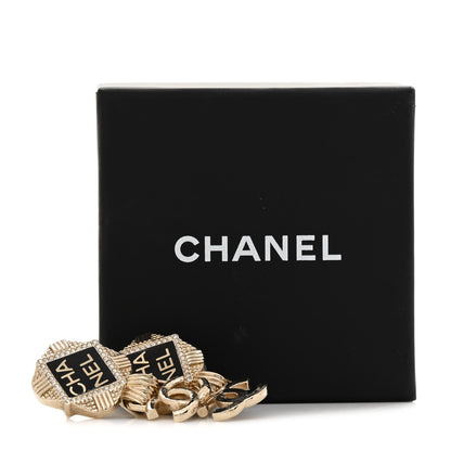 Chanel Resin Crystal Quilted CC Drop Earrings Black Gold 5 of 5