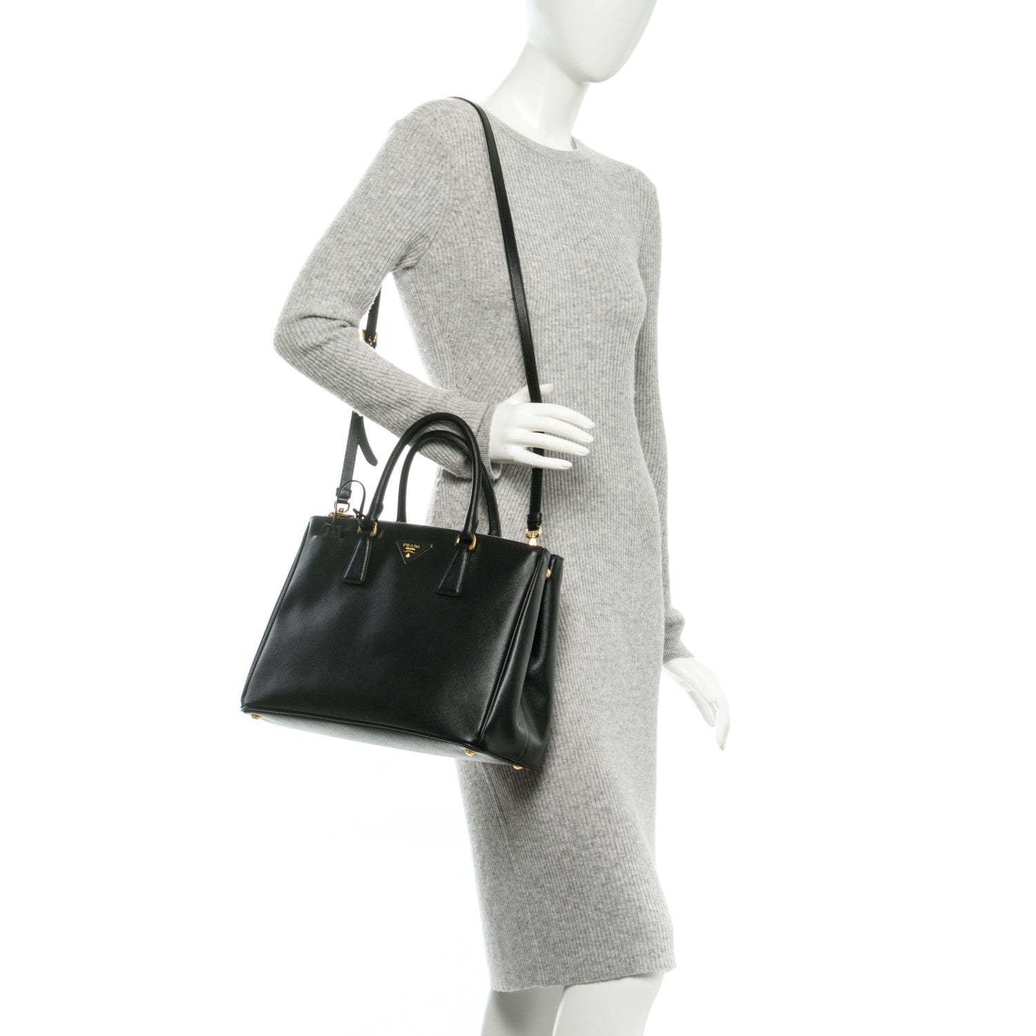 Prada Saffiano Medium Galleria Double Zip Tote Black 2 of 8