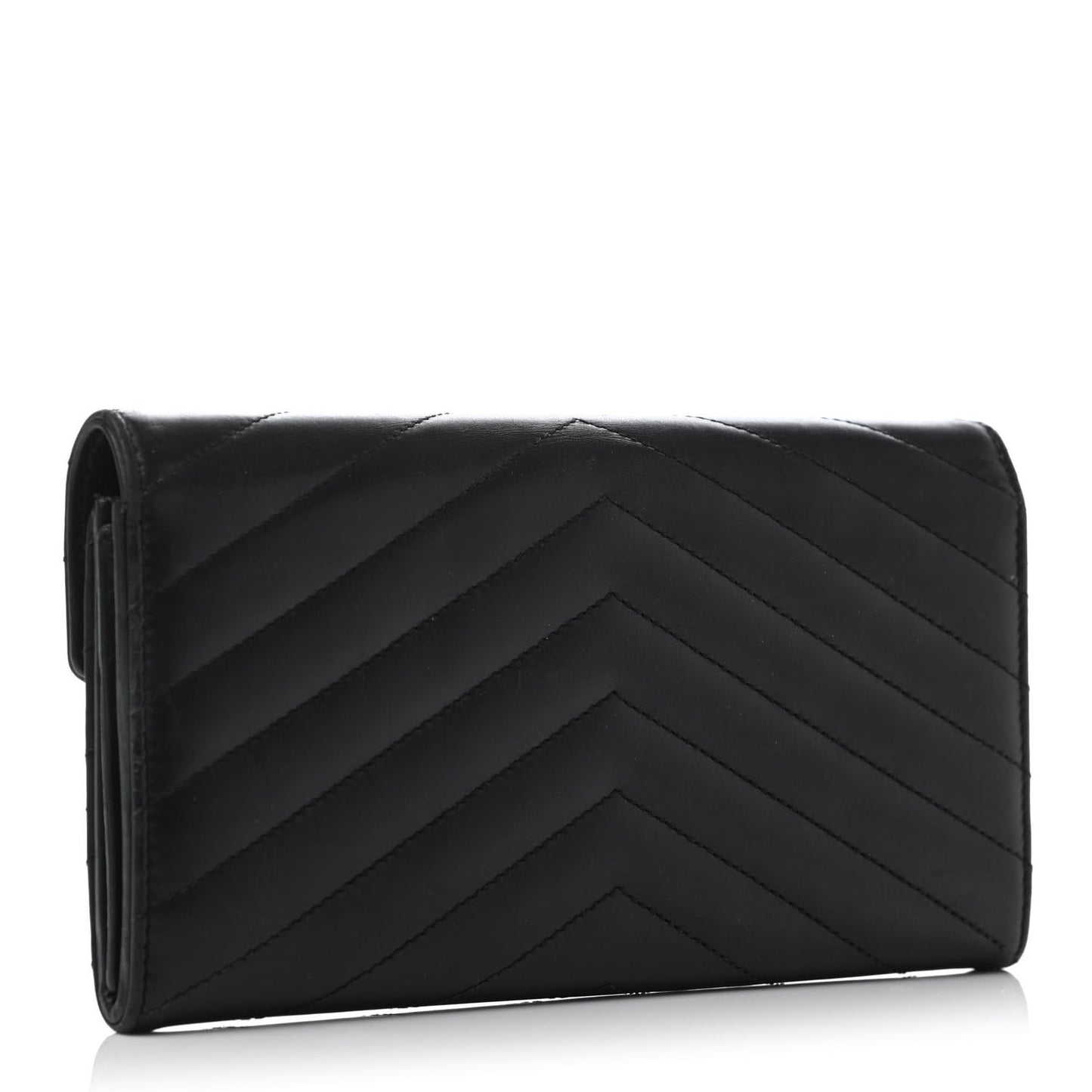 Calfskin Matelasse Chevron Monogram Flap Wallet Black