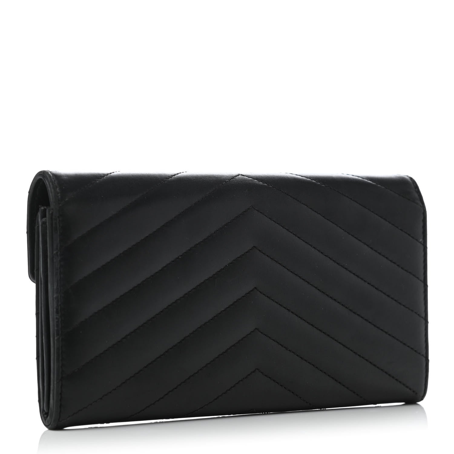 Saint Laurent Calfskin Matelasse Chevron Monogram Flap Wallet Black 2 of 4