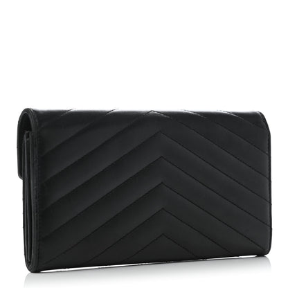 Saint Laurent Calfskin Matelasse Chevron Monogram Flap Wallet Black 2 of 4