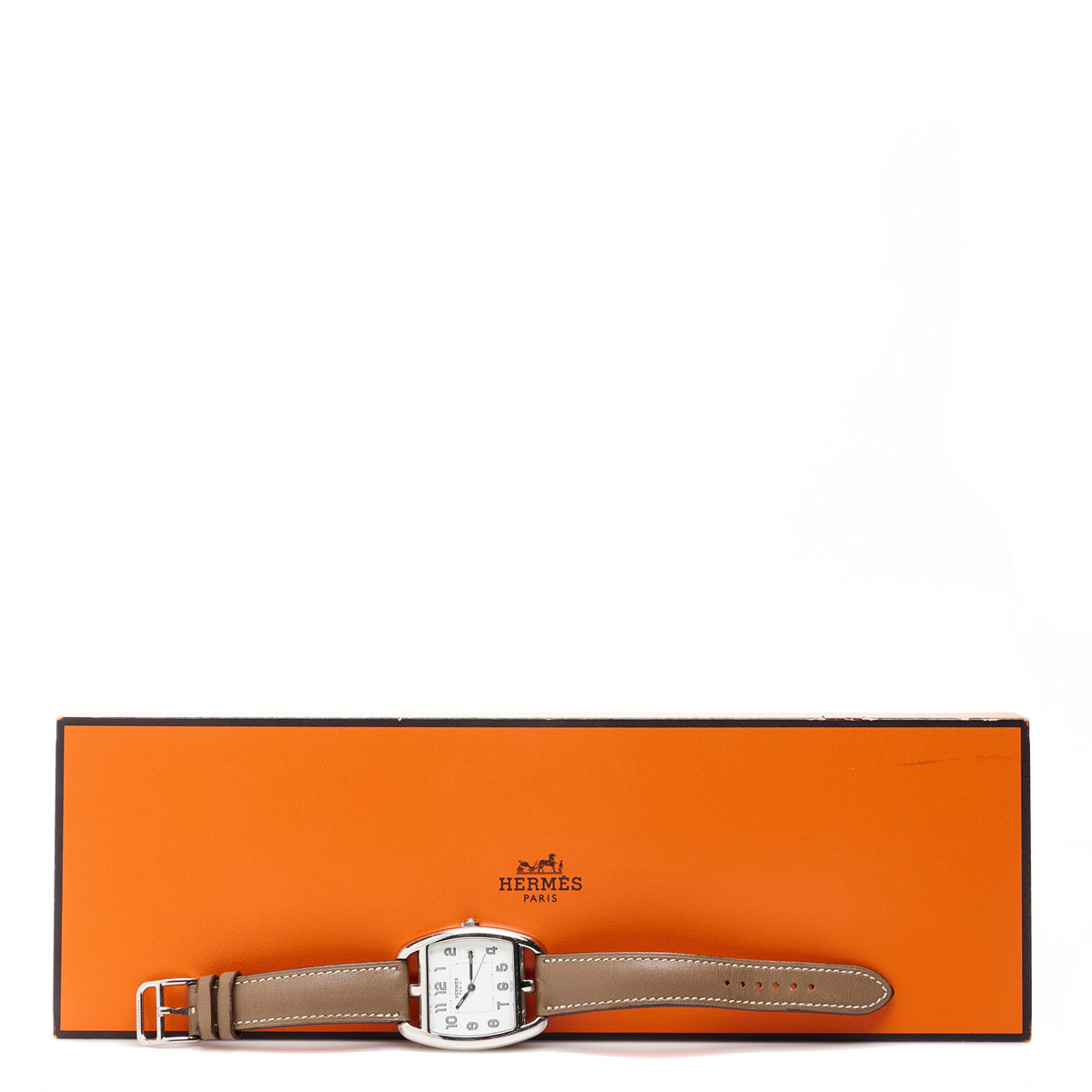Hermes Stainless Steel Swift 33mm Cape Cod Tonneau Quartz Watch Etoupe 9 of 10
