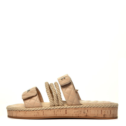 Chanel Cord Lambskin Quilted Logo Mules 41 Beige 1 of 11