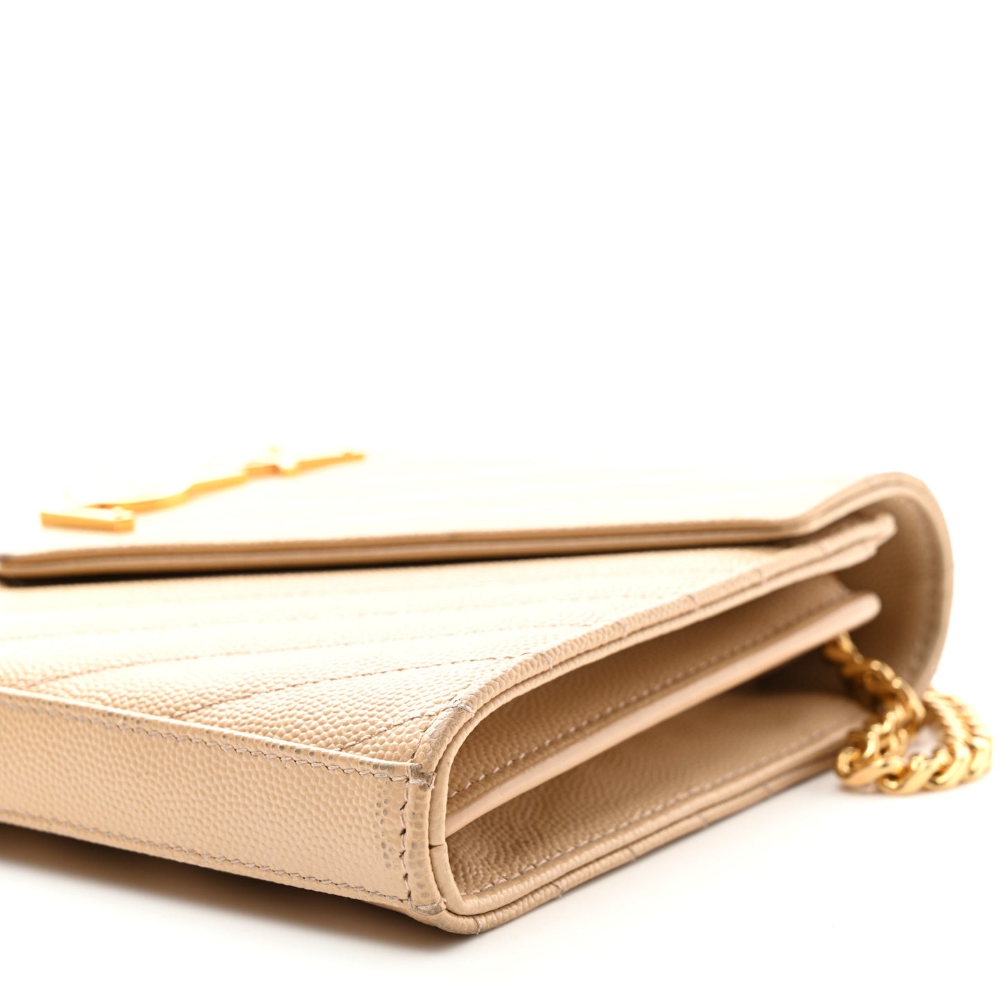 Grain De Poudre Matelasse Chevron Monogram Chain Wallet Nude Powder