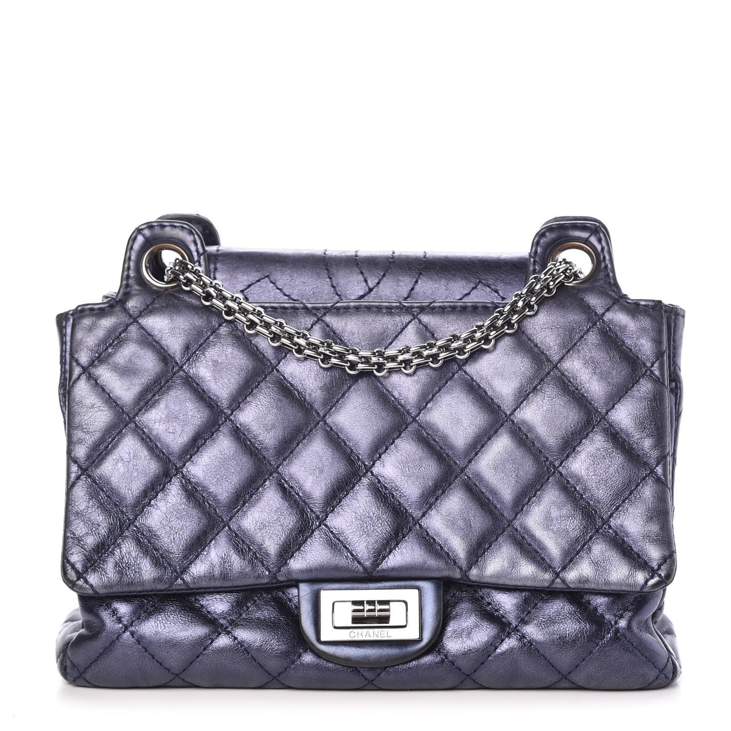 Metallic Aged Calfskin Quilted Reissue 2.55 Accordion Flap Blue