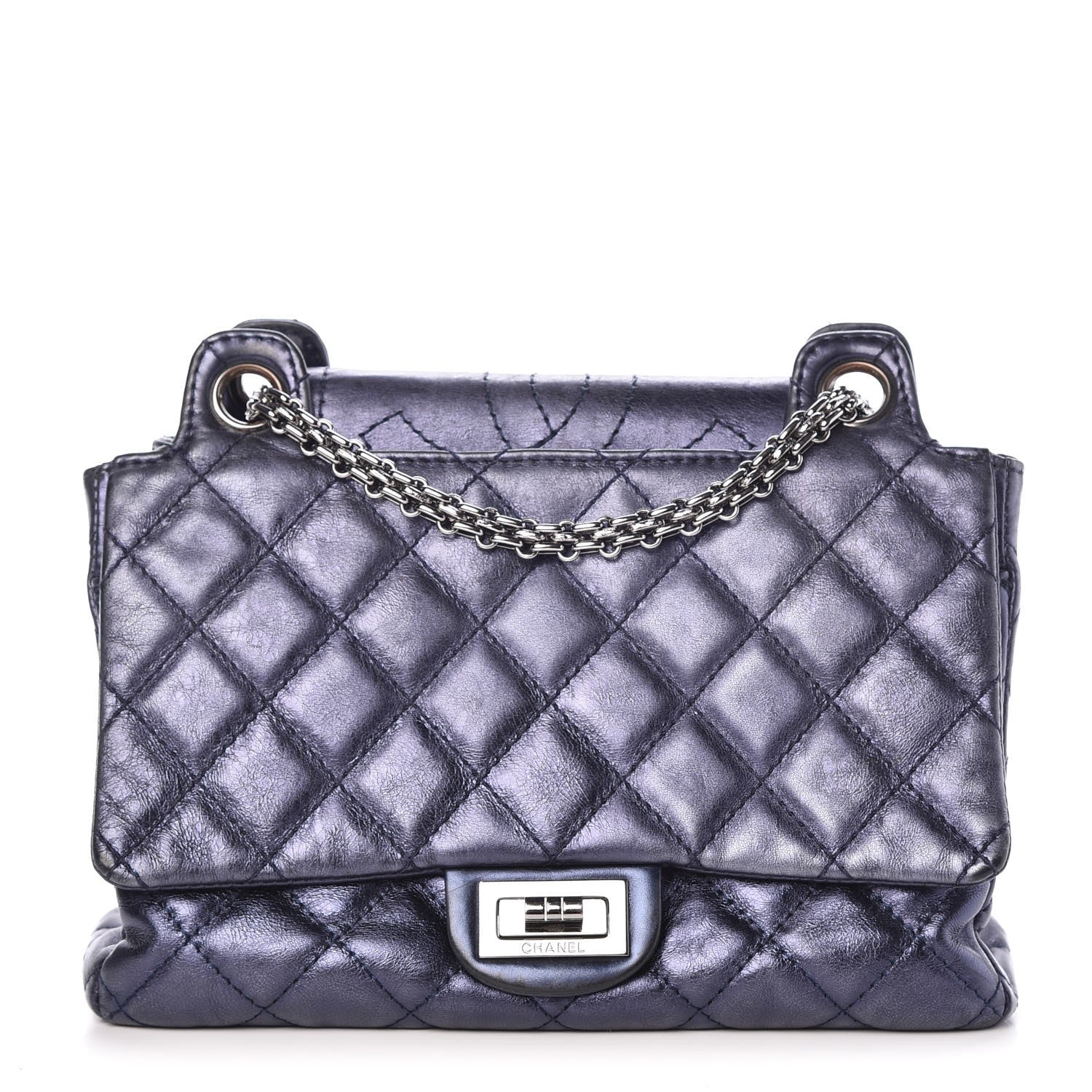 Chanel Metallic Aged Calfskin Quilted Reissue 2.55 Accordion Flap Blue 1 of 8