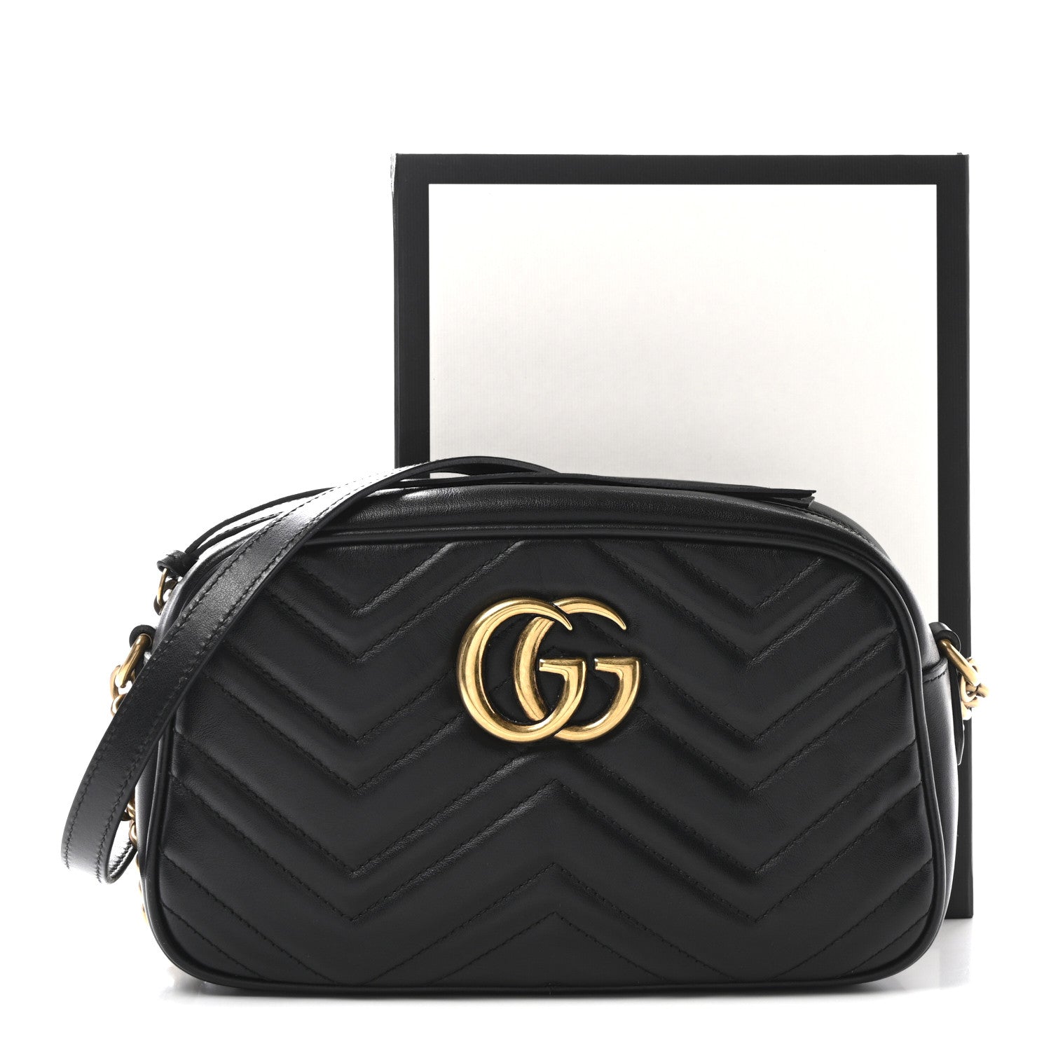 Gucci Calfskin Matelasse Small GG Marmont Chain Shoulder Bag Black 11 of 11