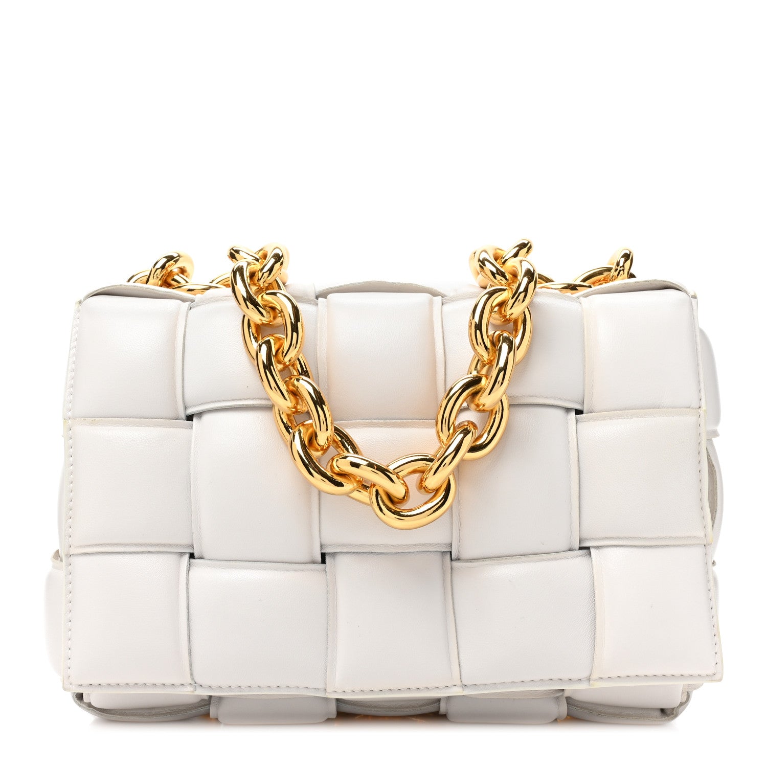 Bottega Veneta Lambskin Maxi Intreccio Padded Chain Cassette Crossbody Bag White 1 of 16