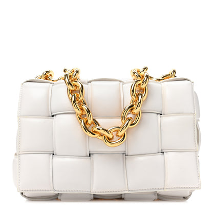 Bottega Veneta Lambskin Maxi Intreccio Padded Chain Cassette Crossbody Bag White 1 of 16