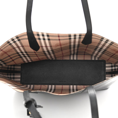 Burberry Grainy Calfskin Haymarket Check Medium Reversible Tote Black 5 of 22