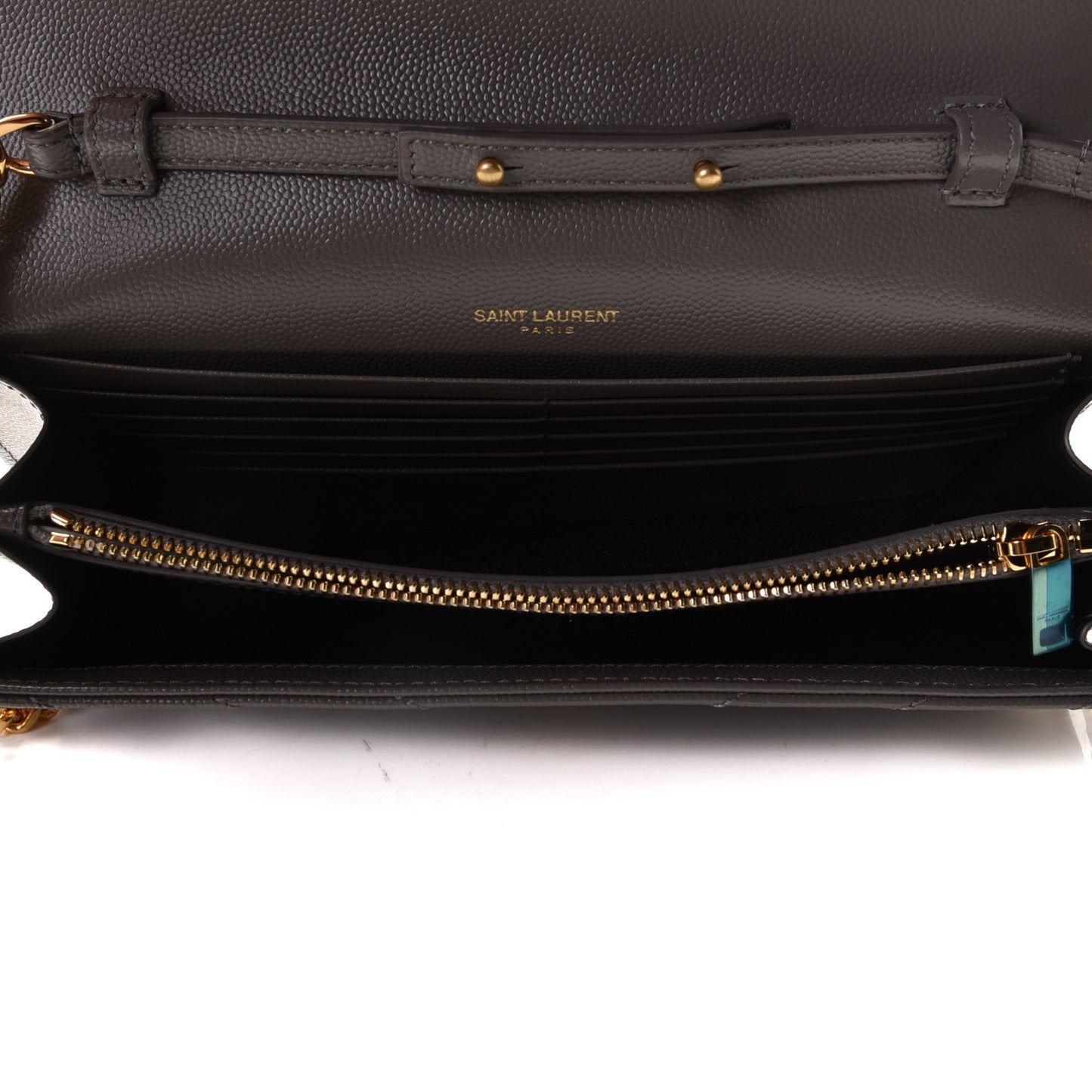 Grain De Poudre Matelasse Chevron Monogram Chain Wallet Fog