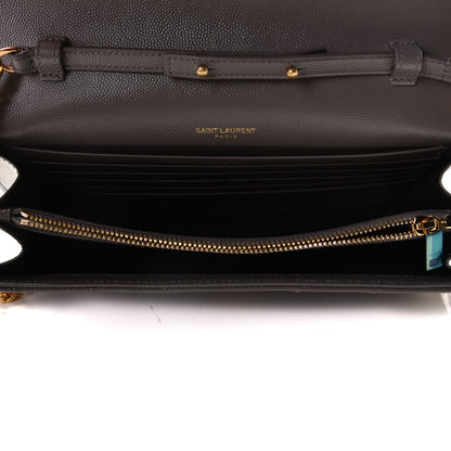 Saint Laurent Grain De Poudre Matelasse Chevron Monogram Chain Wallet Fog 6 of 7