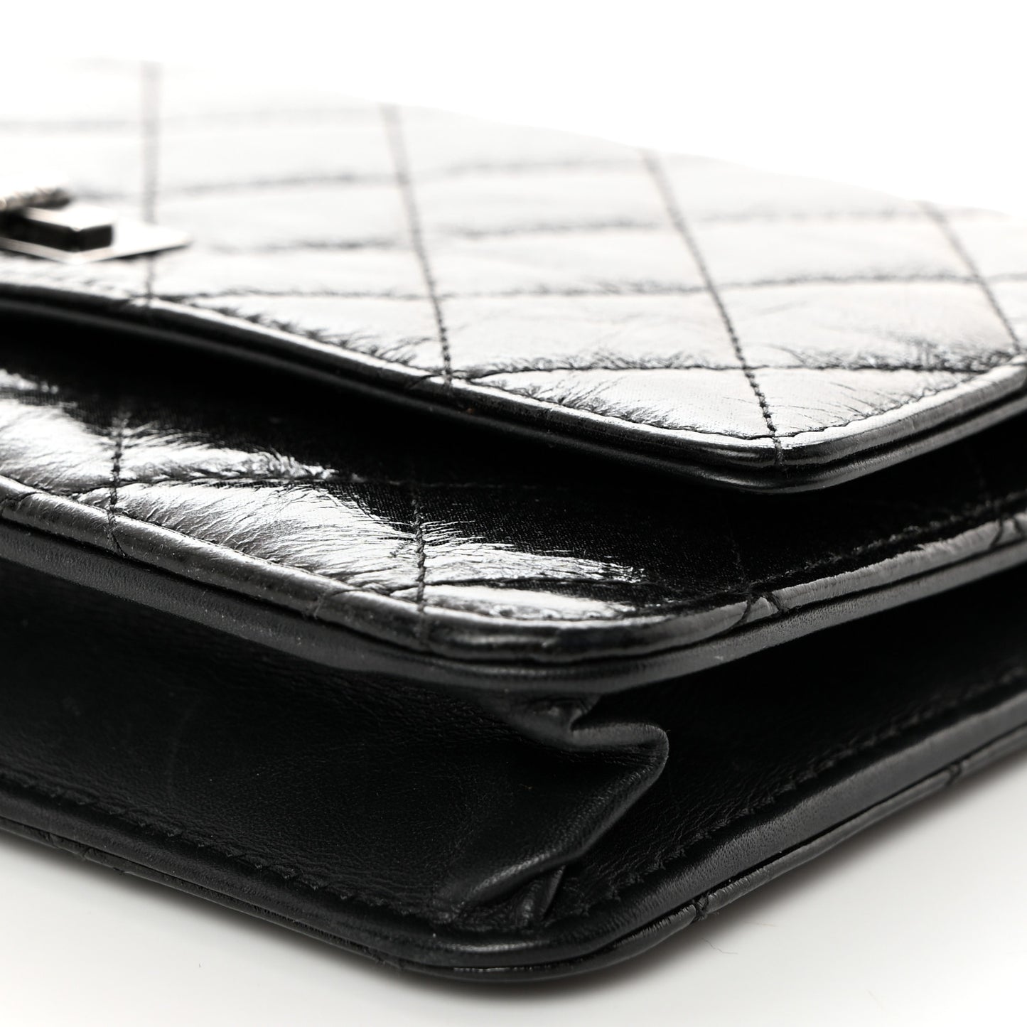 Glazed Aged Calfskin Reissue Wallet On Chain WOC Black