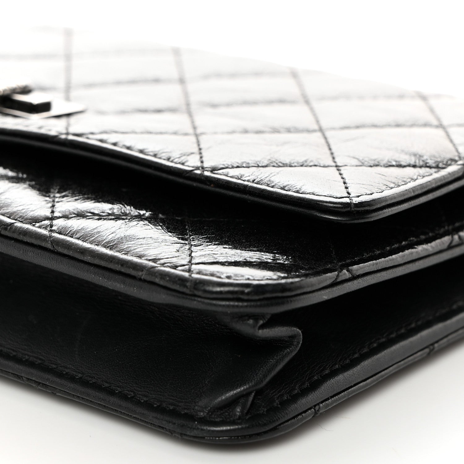 Chanel Glazed Aged Calfskin Reissue Wallet On Chain WOC Black 11 of 13