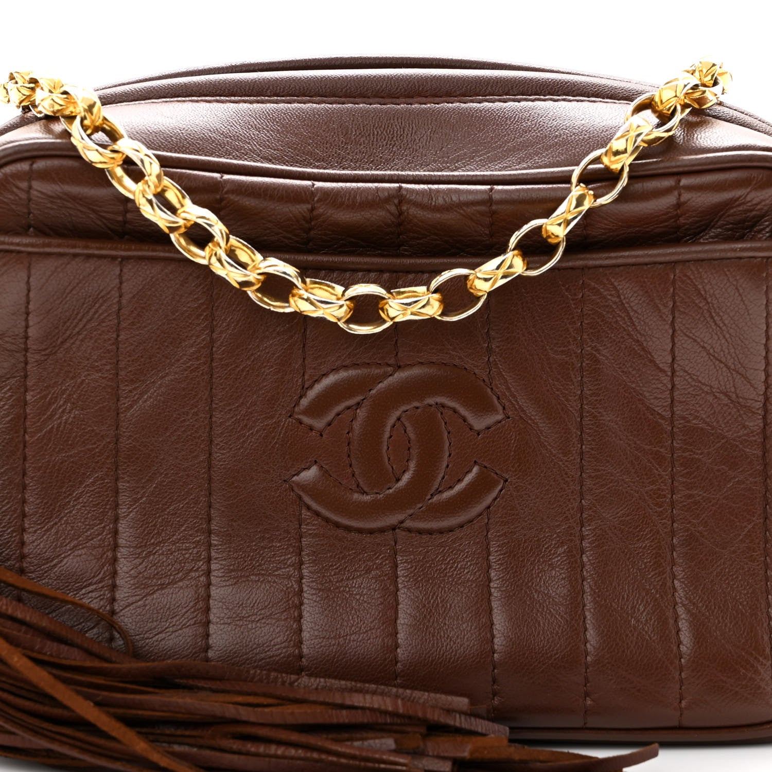 Chanel Lambskin Vertical Quilted Tassel Camera Case Brown 8 of 10