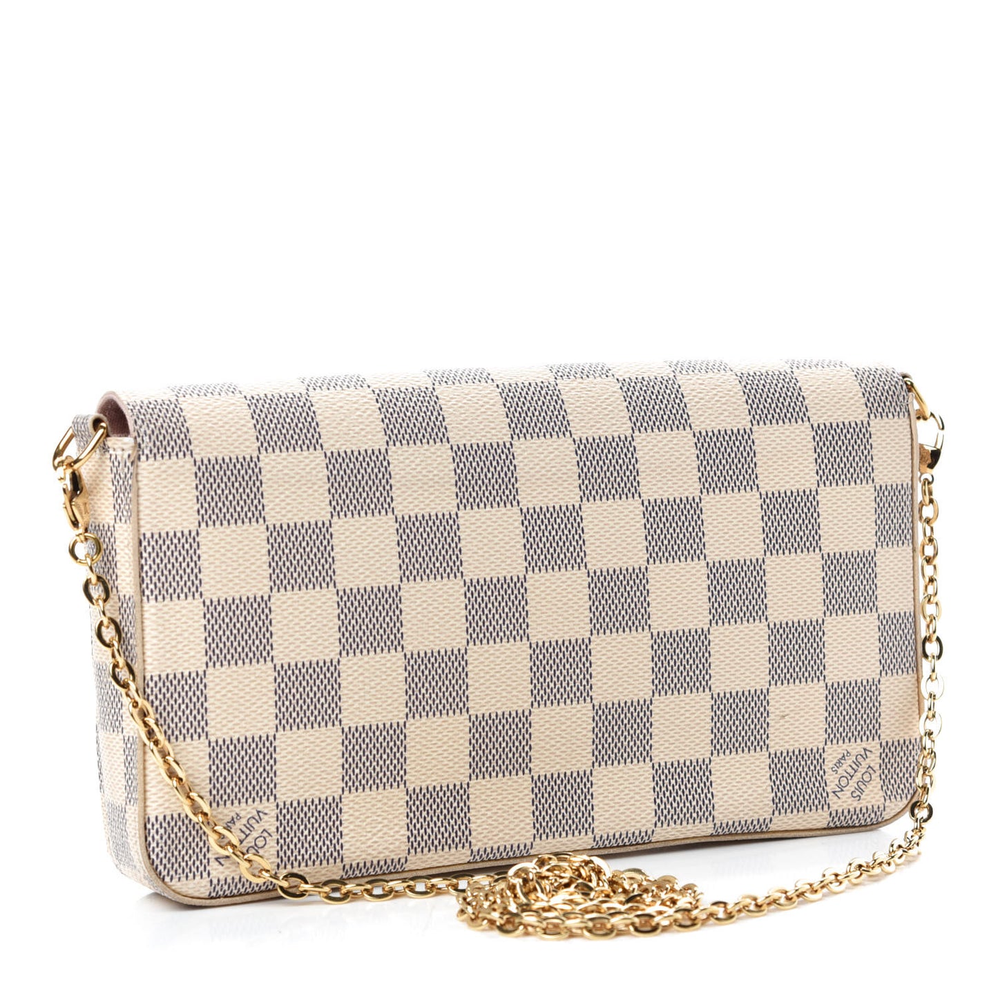 Damier Azur Pochette Felicie Chain Wallet Rose Ballerine