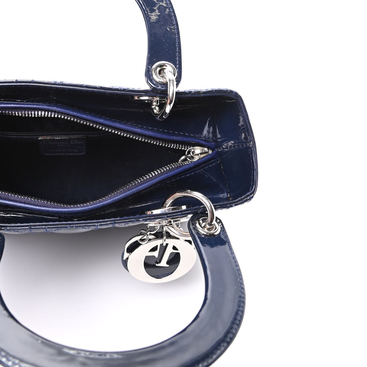 Patent Cannage Medium Lady Dior Navy Blue