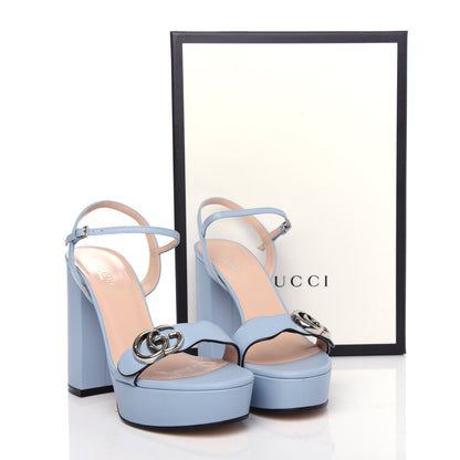 Gucci Calfskin GG Marmont Ankle Wrap 30/115mm Platform Sandals 38 Porcelain Light Blue 8 of 8
