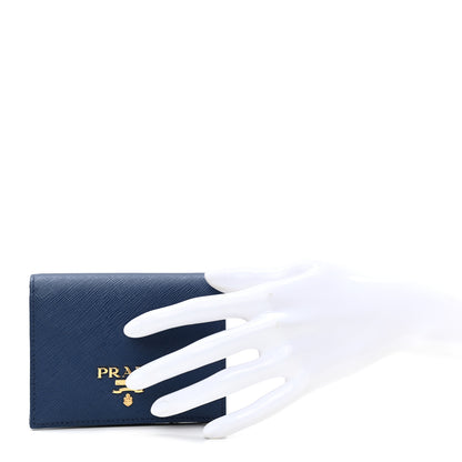 Prada Saffiano Metal Bi-Fold Wallet Bluette 2 of 7