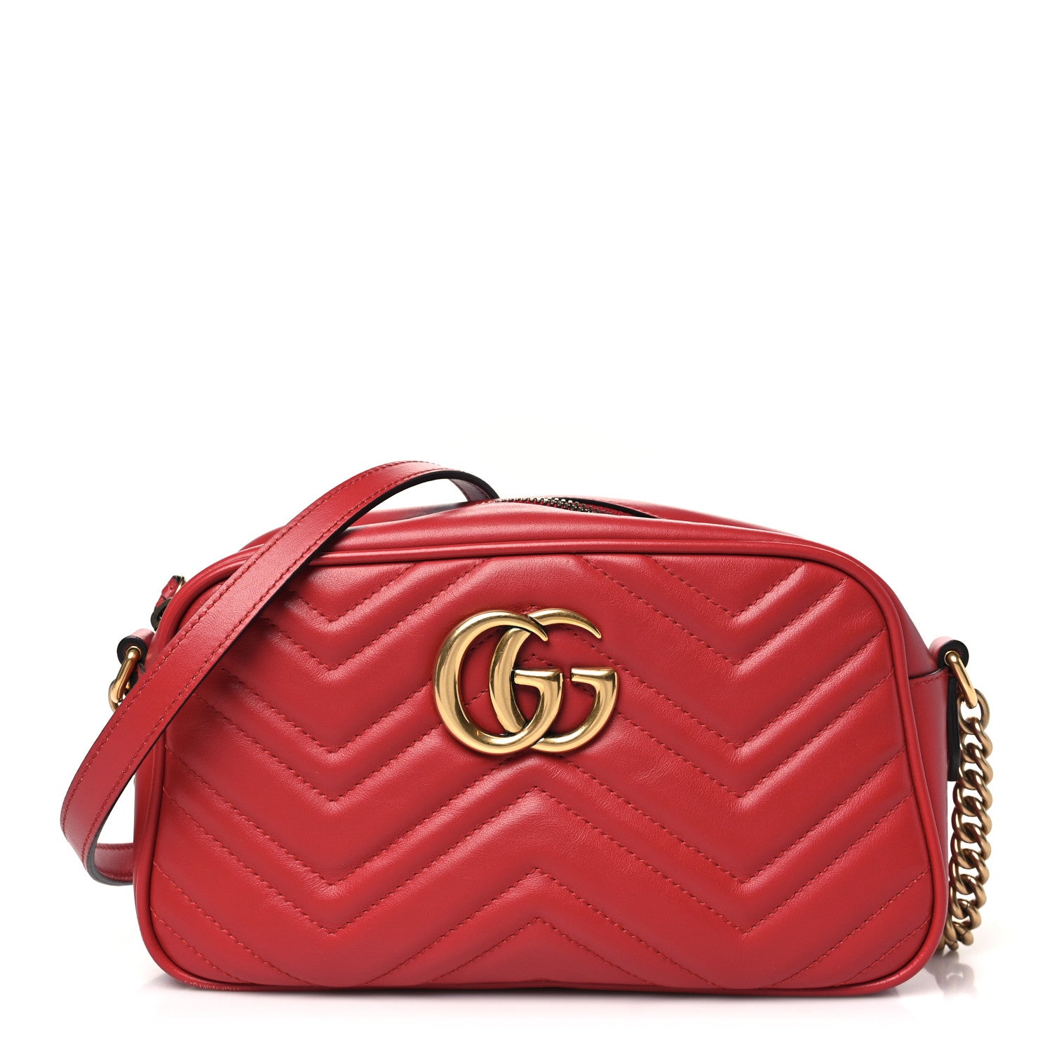 Gucci Calfskin Matelasse Small GG Marmont Chain Shoulder Bag Hibiscus Red 1 of 12