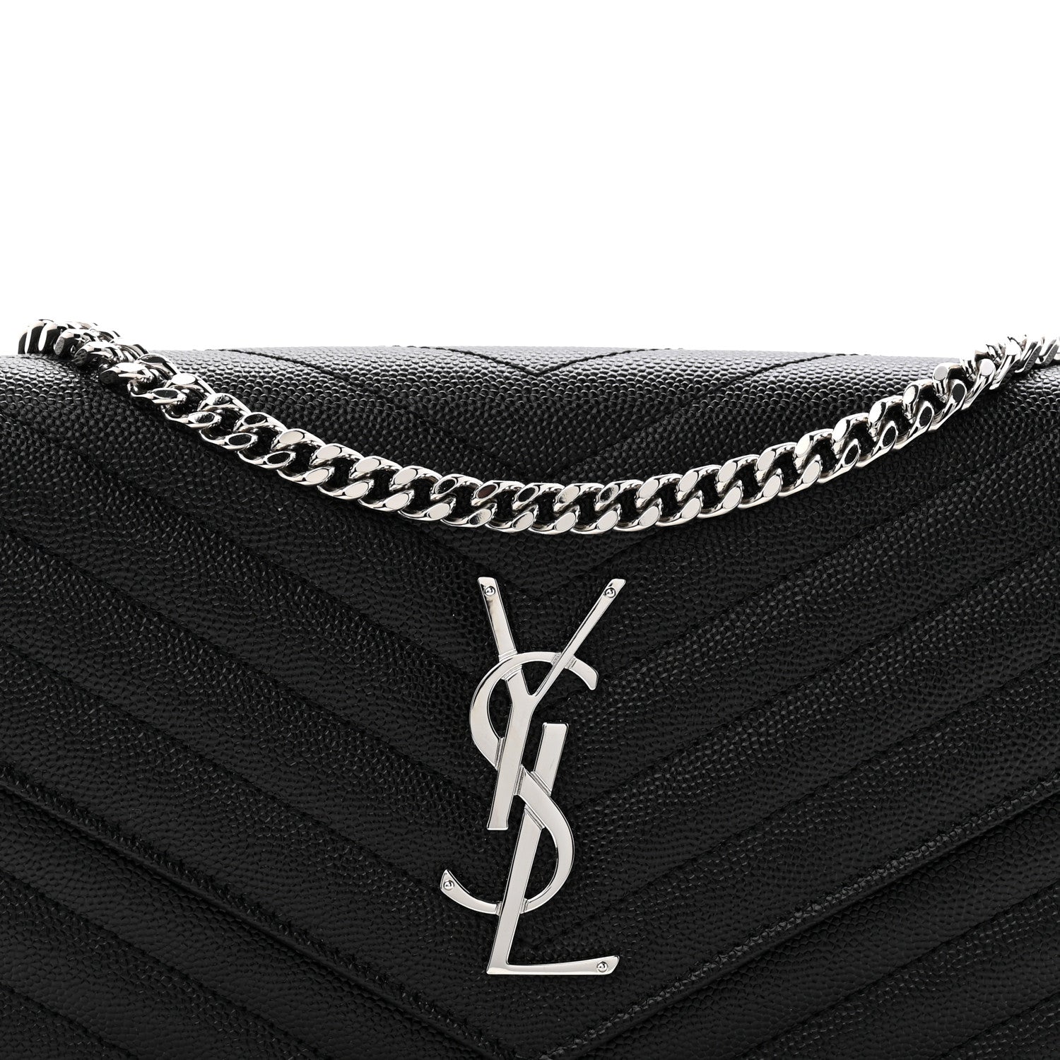 Saint Laurent Grain De Poudre Matelasse Chevron Monogram Chain Wallet Black Black 8 of 12