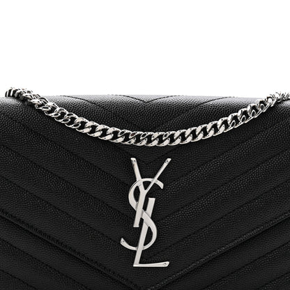 Saint Laurent Grain De Poudre Matelasse Chevron Monogram Chain Wallet Black Black 8 of 12