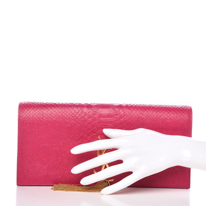 Saint Laurent Python Calfskin Embossed Classic Monogram Tassel Clutch Fuchsia 2 of 6