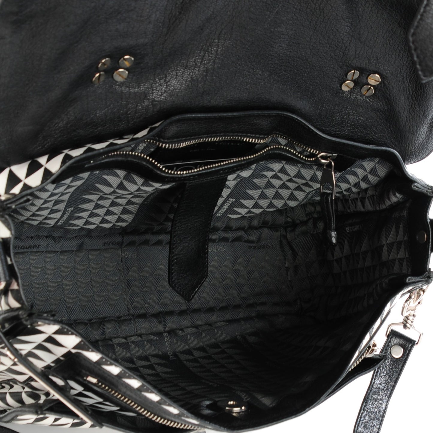 Calfskin Triangle Print Medium PS1 Satchel Black White
