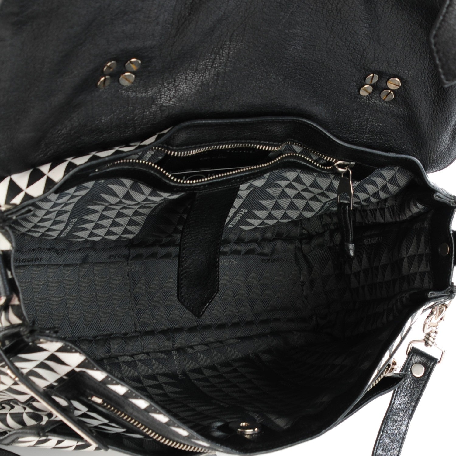Proenza Schouler Calfskin Triangle Print Medium PS1 Satchel Black White 5 of 9