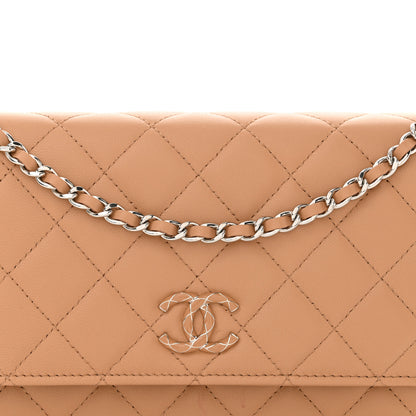Chanel Lambskin Enamel Quilted Wallet on Chain WOC Beige 9 of 13