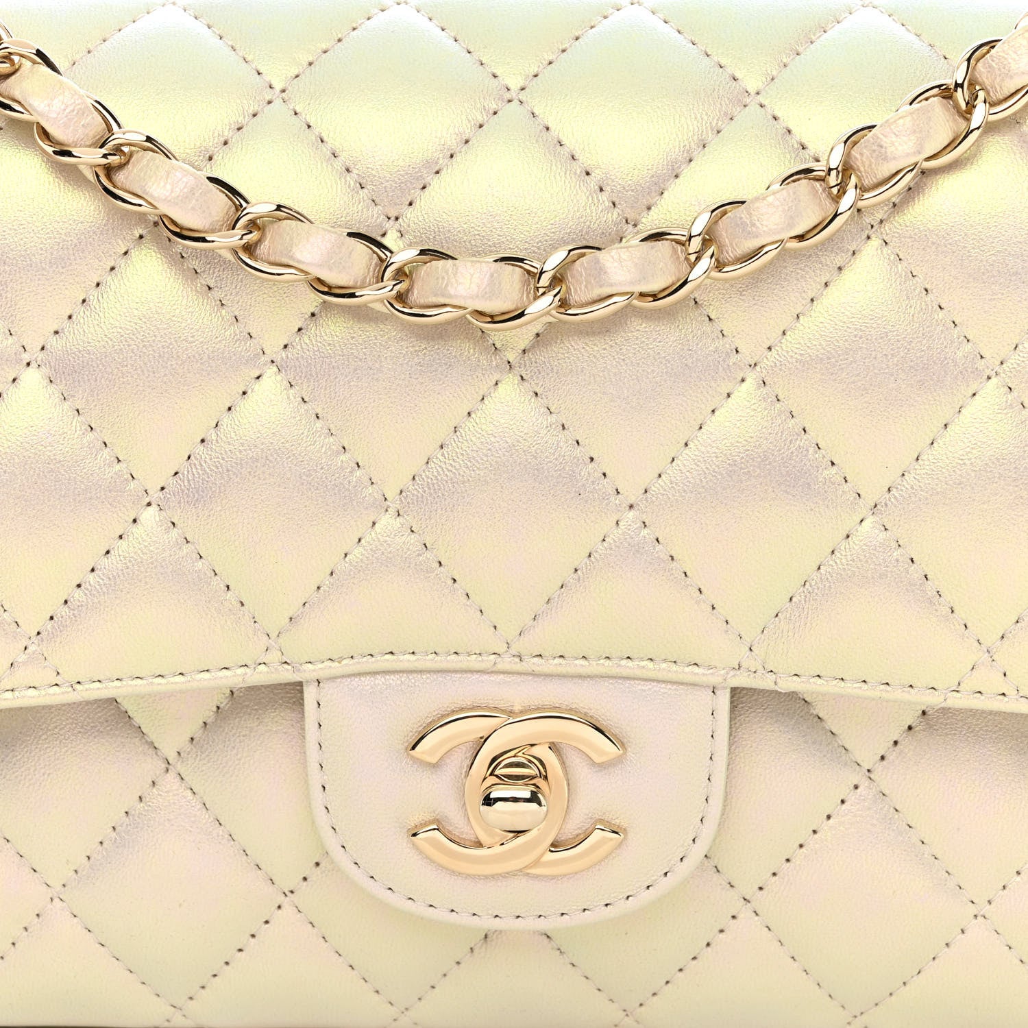 Chanel Iridescent Lambskin Quilted Medium Double Flap Ivory 7 of 12
