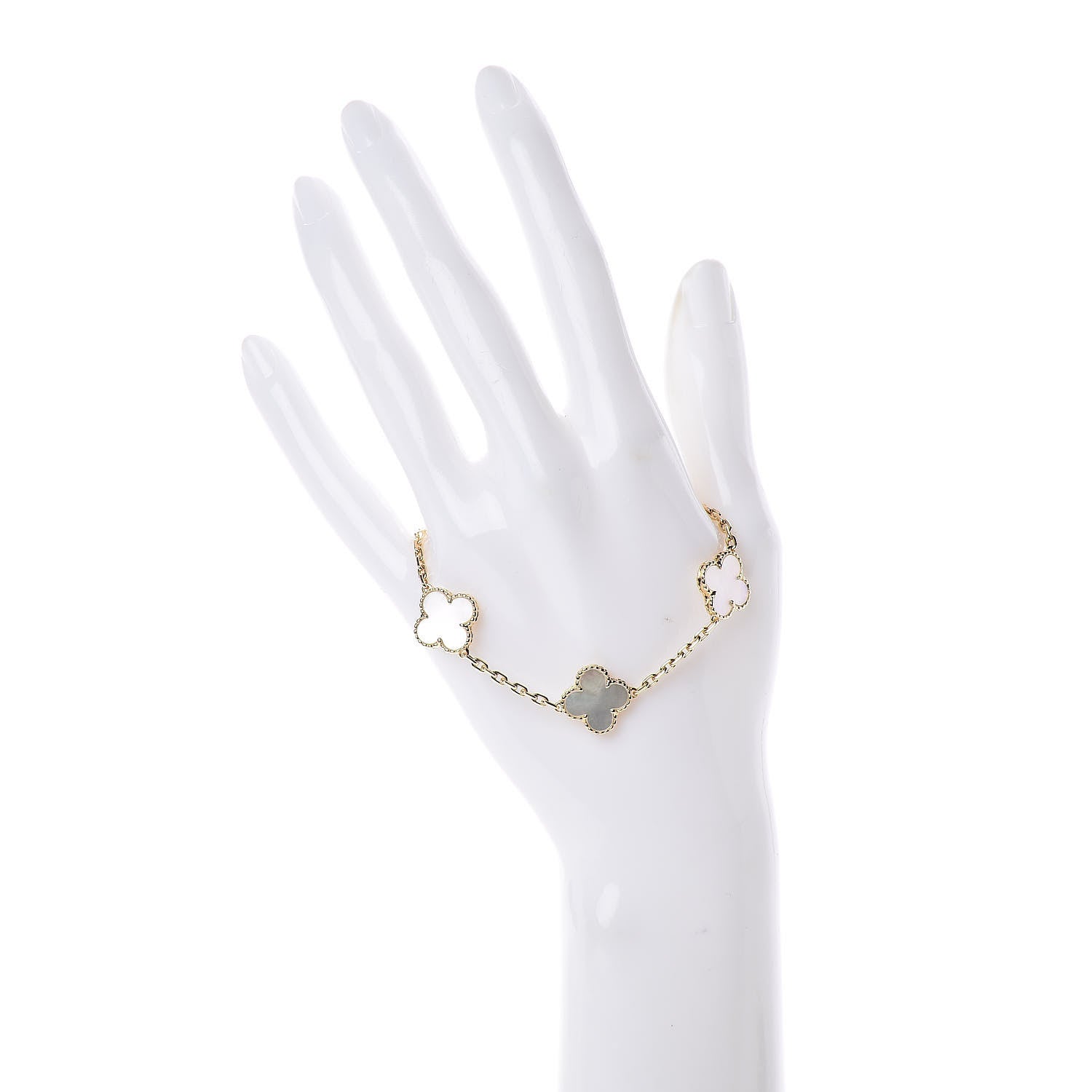 Van Cleef & Arpels 18K Yellow Gold Mother of Pearl 5 Motifs Vintage Alhambra Bracelet 2 of 6