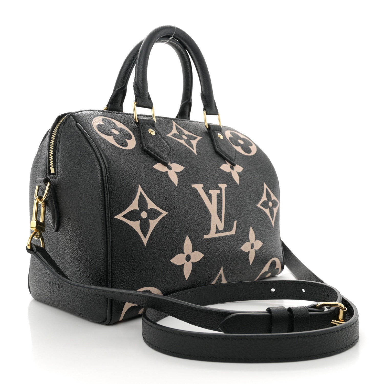 Louis Vuitton Empreinte Monogram Giant Speedy Bandouliere 25 Black Beige 3 of 10