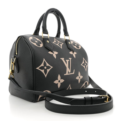 Louis Vuitton Empreinte Monogram Giant Speedy Bandouliere 25 Black Beige 3 of 10