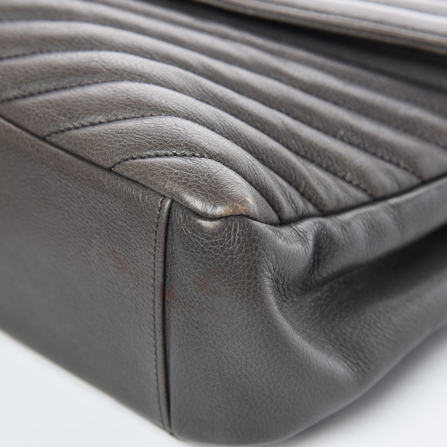 Sheepskin Matelasse Chevron Monogram Large College Satchel Dark Anthracite