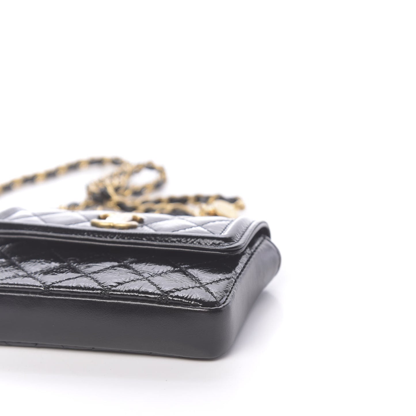 Shiny Aged Calfskin Quilted Waist Belt Bag Black