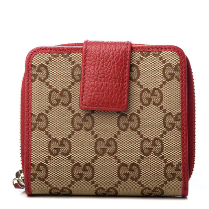 Gucci Monogram Dollar Calfskin Zip Around French Flap Wallet Beige Ebony Rosso 1 of 7