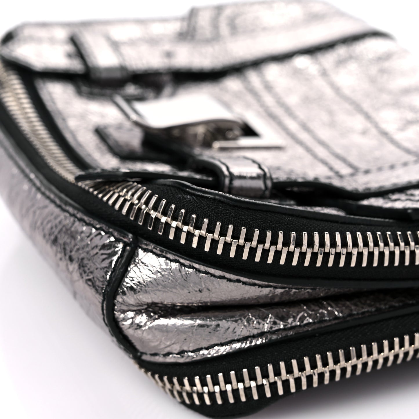Metallic Paper Lambskin PS1 Mini Pouch Messenger Dark Silver