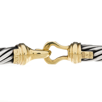 David Yurman Sterling Silver 14K Yellow Gold 7mm Cable Classic Buckle Bracelet 3 of 3