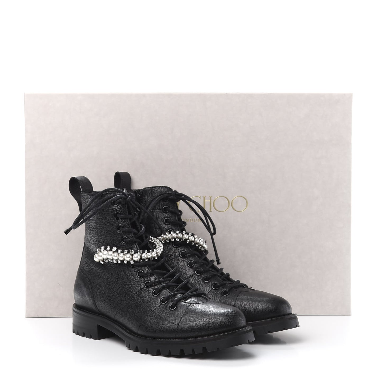 Goatskin Pearl Embellished Cruz Combat Boots 37.5 Black